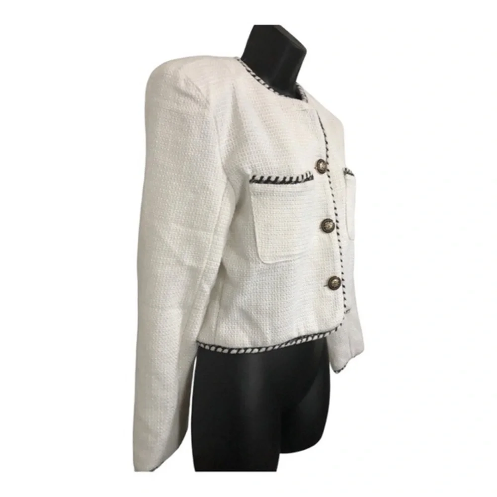 Haute‎ Monde offwhite ecru textured collarless baroque button blazer jacket sz M